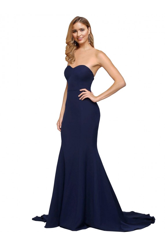 Affordable Fit and Flare Sweetheart Long Crepe Prom Dress with Sweep Train Canada