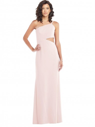 Affordable Flirty One Shoulder Midriff Cutout Maxi Crepe Prom Dress Canada