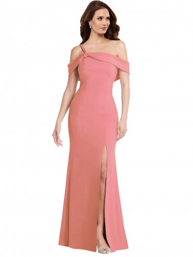 Affordable One Shoulder Draped Cuff Maxi Prom Dress with Front Slit Canada