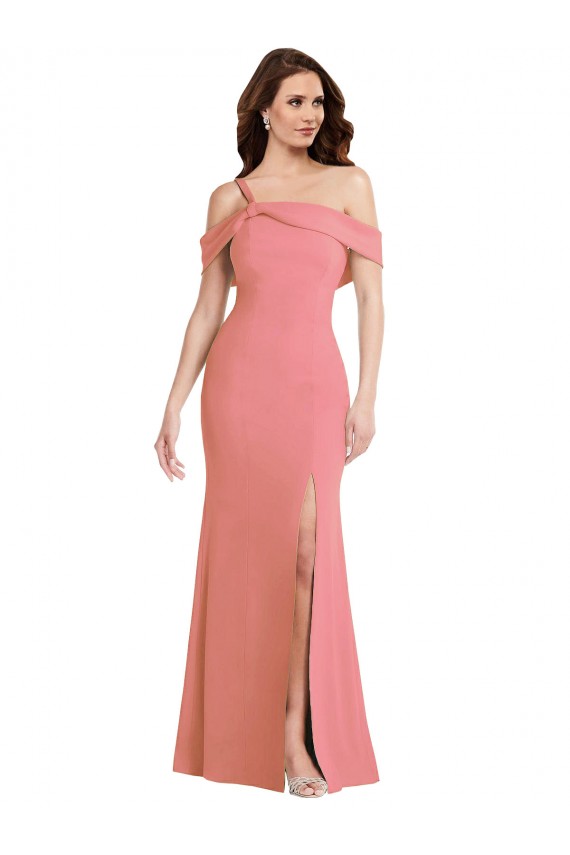 Affordable One Shoulder Draped Cuff Maxi Prom Dress with Front Slit Canada