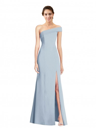 Affordable Asymmetrical Off the Shoulder Cuff Trumpet Crepe Prom Dress With Front Slit Canada