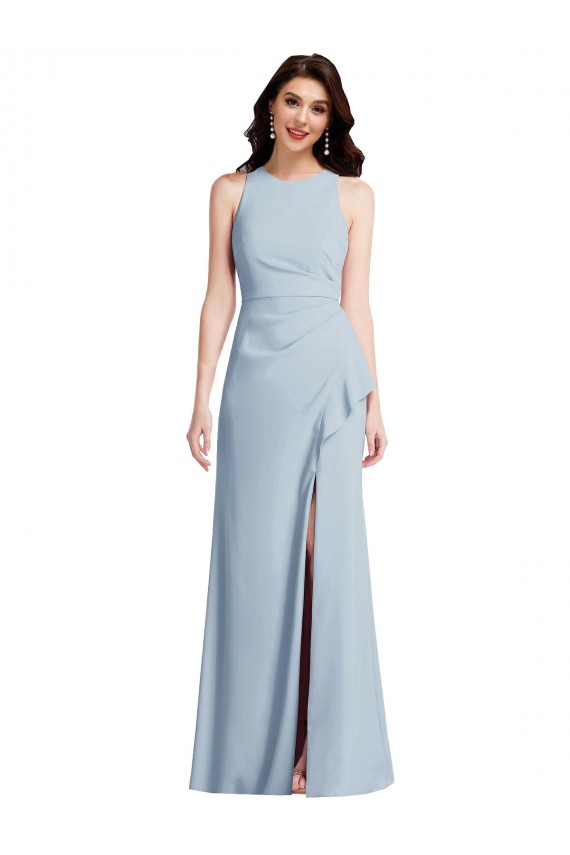 Affordable Halter Maxi Prom Dress with Cascade Ruffle Slit Canada