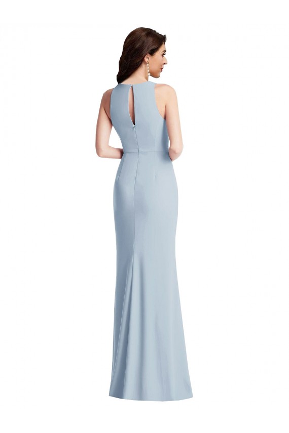 Affordable Halter Maxi Prom Dress with Cascade Ruffle Slit Canada