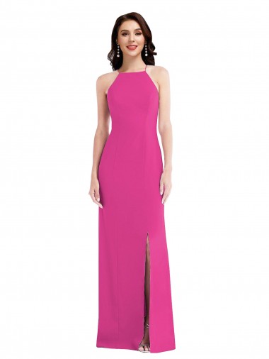 Affordable Open Back High Neck Halter Trumpet Crepe Prom Dress Canada