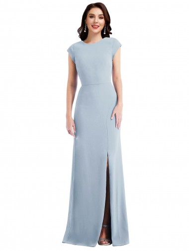 Affordable Cap Sleeve Open Back Trumpet Crepe Prom Dress with Front Slit Canada