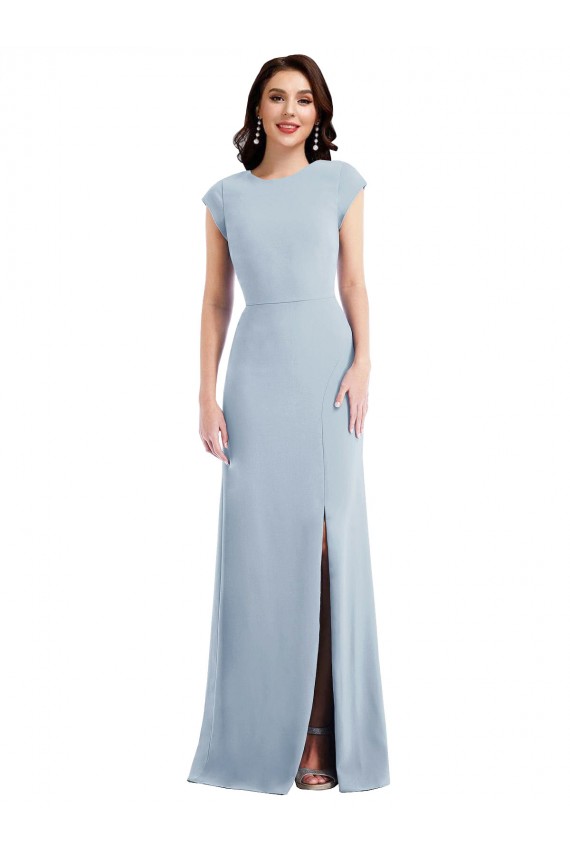 Affordable Cap Sleeve Open Back Trumpet Crepe Prom Dress with Front Slit Canada