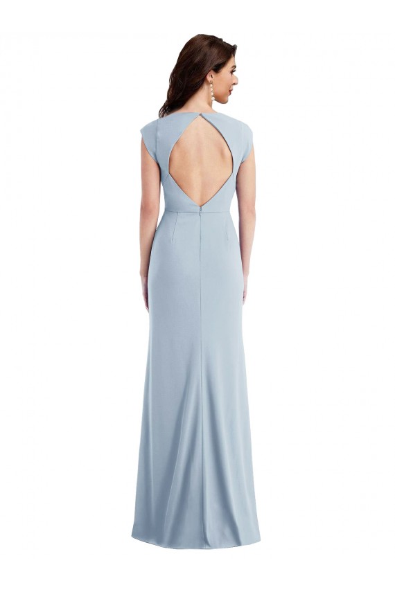 Affordable Cap Sleeve Open Back Trumpet Crepe Prom Dress with Front Slit Canada