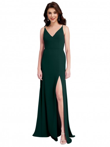 Affordable Slim A-Line V-Neck Full Length Crepe Prom Dress with Side Slit Canada