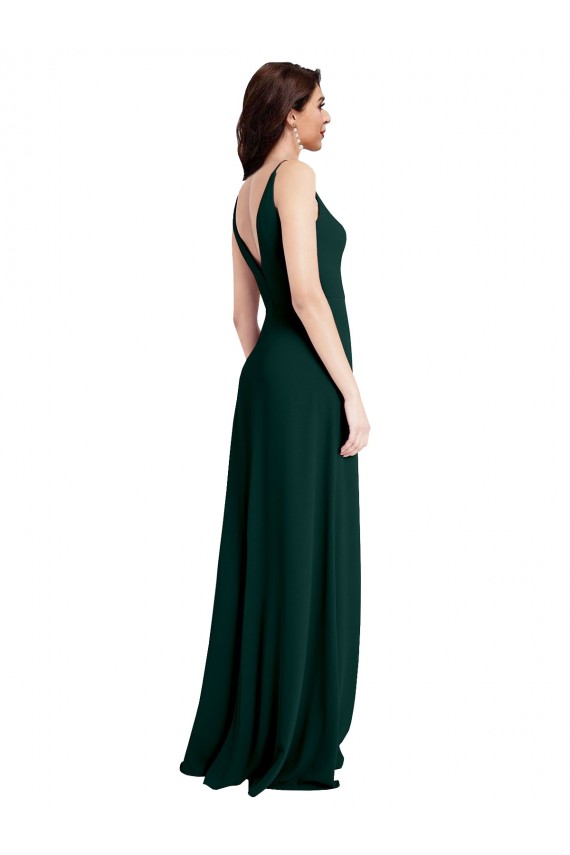 Affordable Slim A-Line V-Neck Full Length Crepe Prom Dress with Side Slit Canada