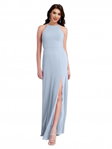 Affordable Fit and Flare High Neck Crepe Prom Dress with Side Slit Canada