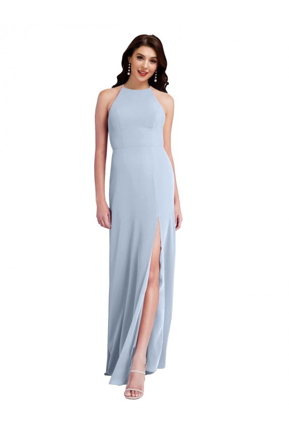 Affordable Fit and Flare High Neck Crepe Prom Dress with Side Slit Canada