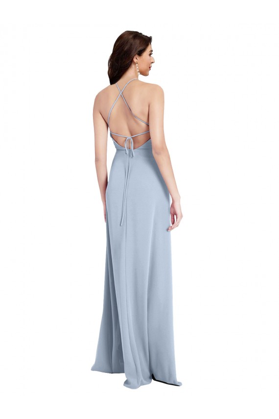 Affordable Fit and Flare High Neck Crepe Prom Dress with Side Slit Canada