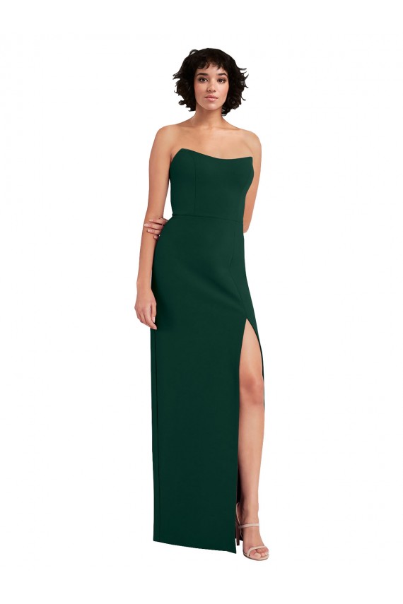 Affordable Scooped Strapless Neckline Crepe Prom Dress with Side Slit Canada