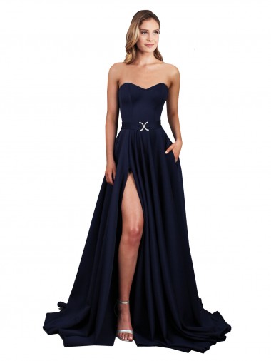 Affordable Sweetheart Neckline Low Back Long Crepe Prom Dress with High Leg Spit & Pockets Canada