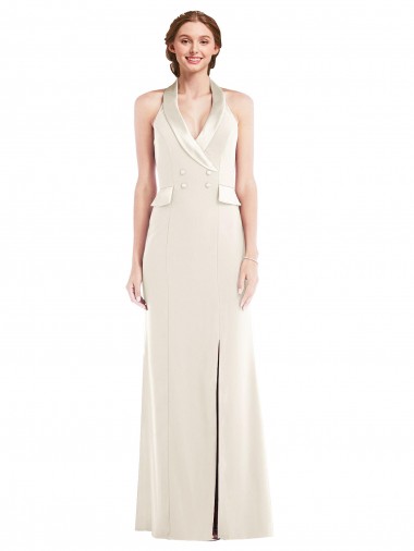 Affordable Halter Tuxedo Maxi Prom Dress with Front Slit Canada