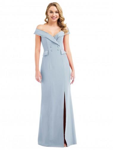 Affordable Off the Shoulder Tuxedo Maxi Prom Dress with Front Slit Canada