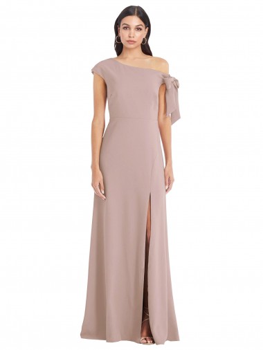 Affordable Off the Shoulder Tie Detail Maxi Crepe Prom Dress with Front Slit Canada