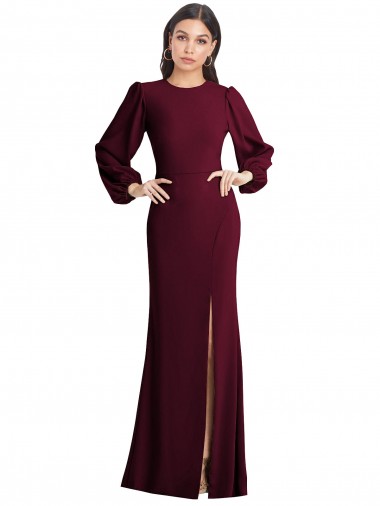 Affordable Puff Sleeves Long Maxi Briddesmaid Dress with Cutout Tie Back Canada