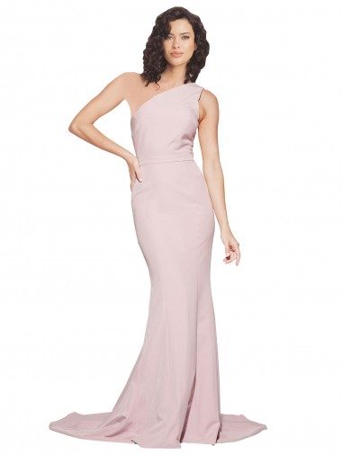 Affordable Long Sweep Train One Shoulder Crepe Prom Dress with Side Leg Split Canada