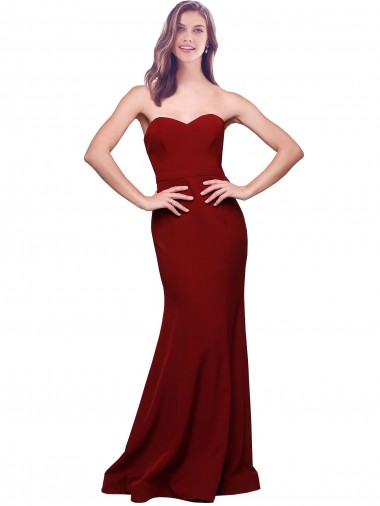 Affordable Long Full Length Sweetheart Slim Crepe Prom Dress with Strapless Bodice Canada