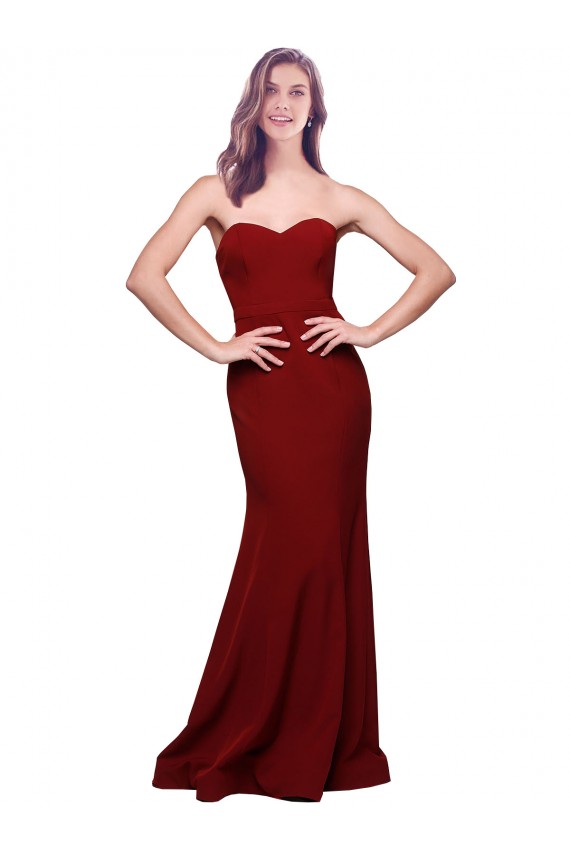 Affordable Long Full Length Sweetheart Slim Crepe Prom Dress with Strapless Bodice Canada