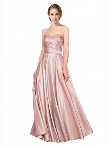 Affordable Long Plated Strapless Sweetheat Stretch Satin Prom Dress Canada