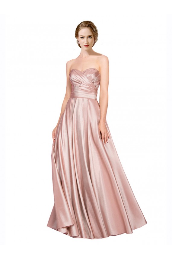 Affordable Long Plated Strapless Sweetheat Stretch Satin Prom Dress Canada