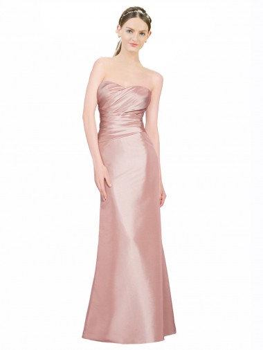 Affordable Long Strapless Stretch Satin Prom Dress with Pleats and Low Back Canada