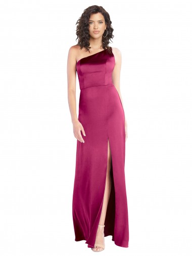 Affordable Sleek One Shoulder A-Line Long Stretch Satin Prom Dress with Spaghetti Straps Back Canada