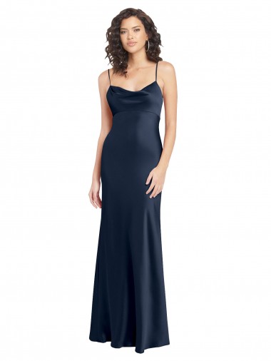 Affordable Cowl Neck Long Empire Waist Stretch Satin Prom Dress with Open Back Canada