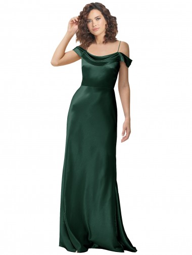 Affordable Off the Shoulder Sleeves Long Stretch Satin Prom Dress with Pleated Draped Neckline Canada