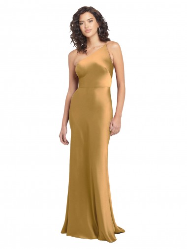 Affordable One Shoulder Long Floor Length Stretch Satin Slip Prom Dress Canada