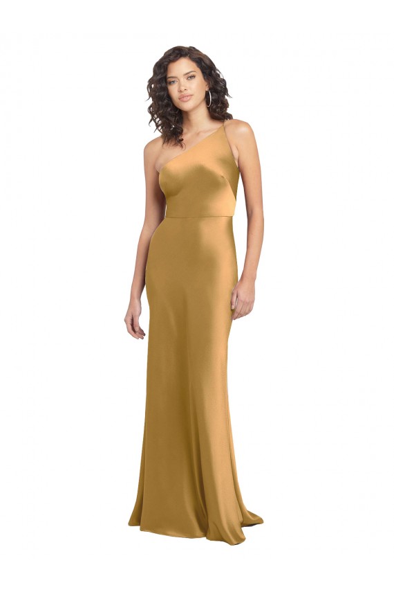 Affordable One Shoulder Long Floor Length Stretch Satin Slip Prom Dress Canada