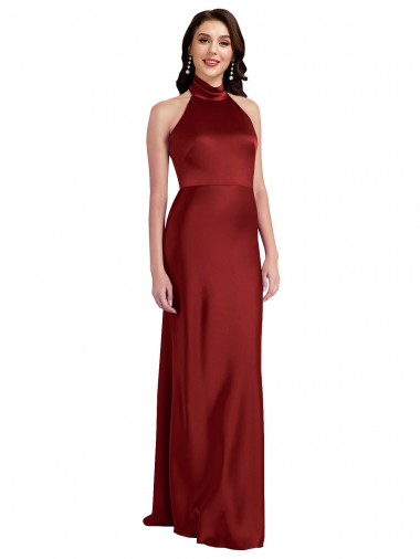 Affordable Backless Halter Long Stretch Satin Prom Dress Canada