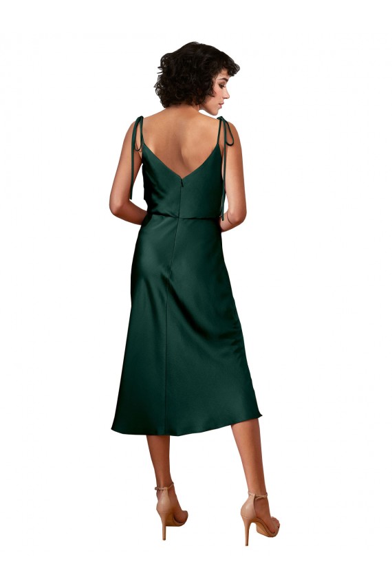 Affordable Spaghetti Straps Tie Shoulders Cowl Neck Short Midi Length Stretch Satin Cocktail Prom Dress / Homecoming Dress Canada