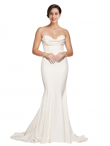 Affordable Strapless Cowl Neck Sweep Train Stretch Satin Prom Dress Canada