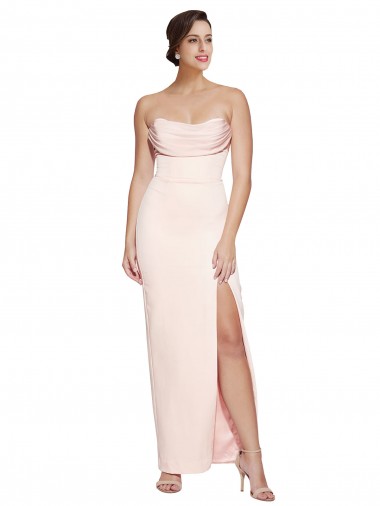 Affordable Cowl Neck Strapless Stretch Satin Prom Dress with High Split Canada