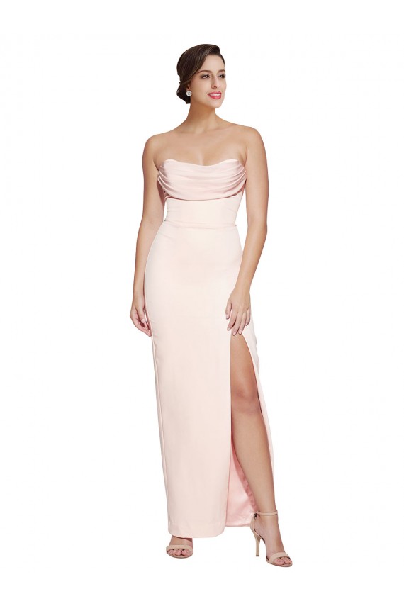 Affordable Cowl Neck Strapless Stretch Satin Prom Dress with High Split Canada