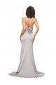 Affordable High Neck Low Back Long Full Length Stretch Satin Prom Dress Canada