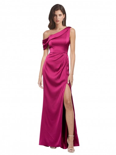 Affordable Off the Shoulder Short Sleeves Stretch Satin Prom Dress with Side Slit Canada