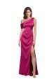 Affordable Off the Shoulder Short Sleeves Stretch Satin Prom Dress with Side Slit Canada