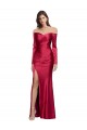 Affordable Long Sleeves Off the Shoulder Stretch Satin Prom Dress with High Side Split Canada