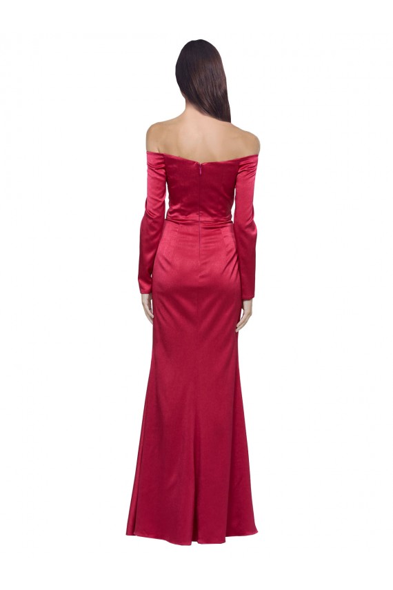 Affordable Long Sleeves Off the Shoulder Stretch Satin Prom Dress with High Side Split Canada