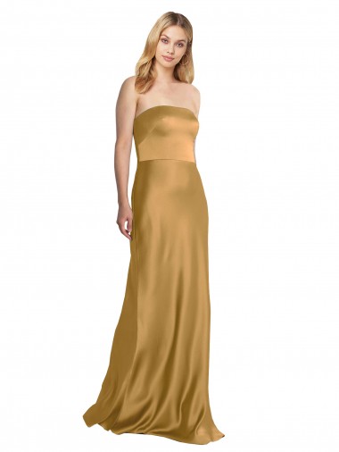 Affordable Sleek Strapless Long A-Line Stretch Satin Prom Dress Canada