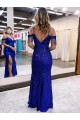 Affordable Cold Shoulder Sleeveless Long Floor Length Velvet Sequin Prom Dress with Slit Canada