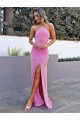 Affordable Halter Sleeveless Long Floor Length Velvet Sequin Prom Dress with Slit Canada