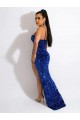 Affordable Long Sweep Train Spaghetti Straps Sleeveless Velvet Sequin Prom Dress with Slit Canada