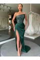 Affordable Strapless Sleeveless Long Sweep Train Velvet Sequin Prom Dress with High Side Slit Canada