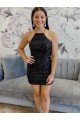 Affordable Halter Sleeveless Short Velvet Sequin Prom Dress Canada