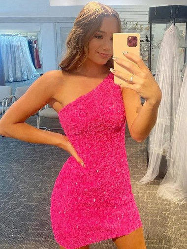 Affordable Short One Shoulder Sleeveless Velvet Sequin Prom Dress Canada